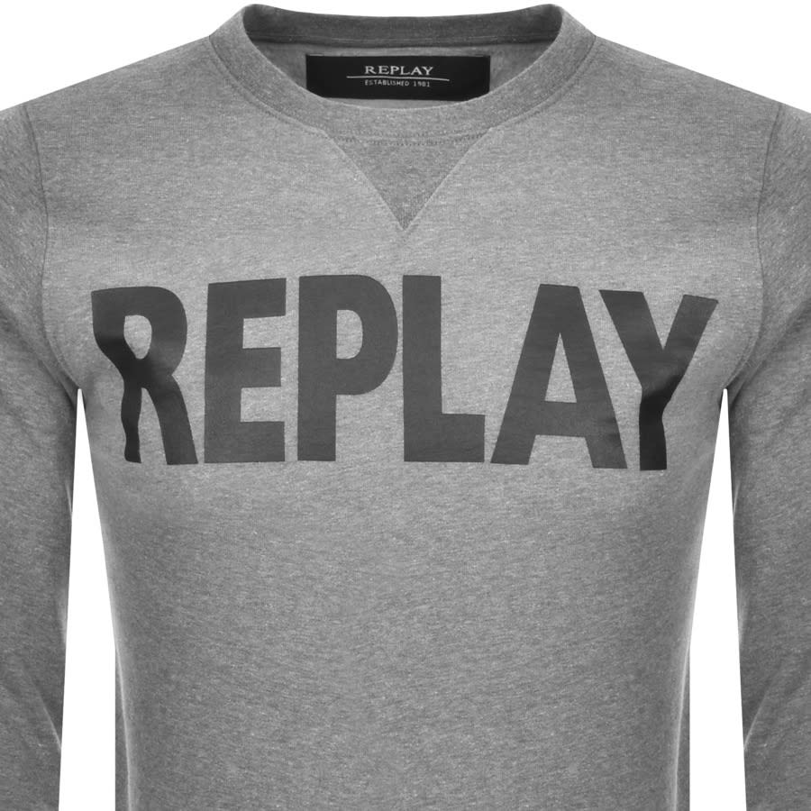 Alternative Image for ProductReplay Crew Neck Logo Sweatshirt Grey2